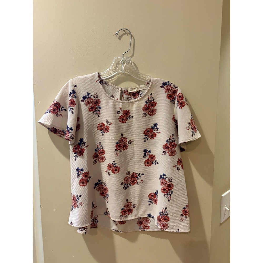 Womens Rewind‎ Short Sleeve Floral Print Blouse With Keyhole Neck small